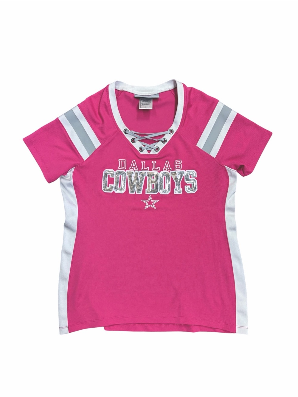 Her Style‎ Dallas Cowboys Pink Sequin Lace-Up Football Top - Small